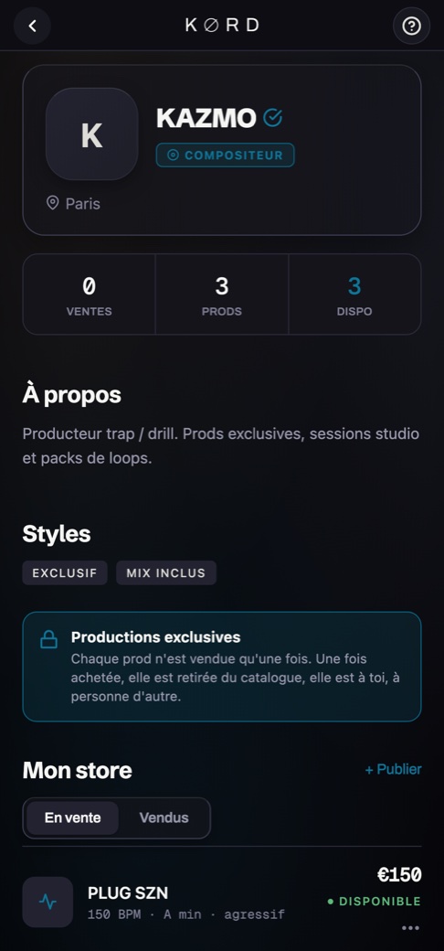 Fiche prestataire : profil vérifié, prods à vendre et store intégré